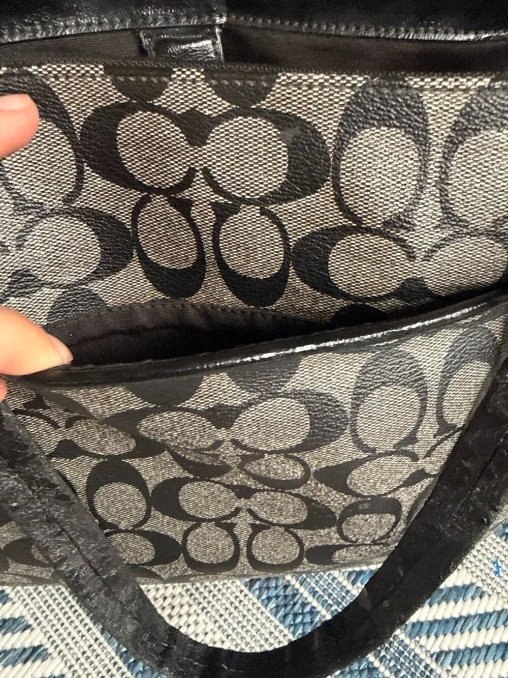 Coach Signature Diaper Tote Bag Black Gray Jacquard Canvas Baby Bag F25741